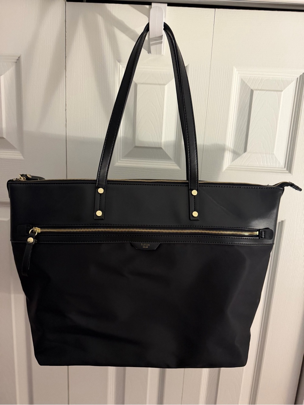 Tutilo New York Black Nylon Laptop Tech Work Tote Bag Shoulder Purse
